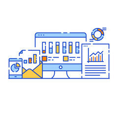 Sticker - 
Analytics application in flat design illustration, editable vector 

