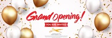 Grand Opening Card Design With Gold And Red Ribbon With Confetti