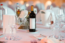 Bottle Of Wine On A Wedding Table