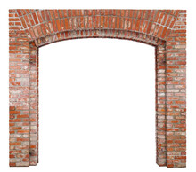 The Arch For The Gate Of The Village Barn Is Made Of Red Bricks Isolated