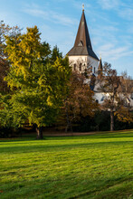 Kostel Povyseni Sv. Krize Church From Park Bozeny Nemcove Public Park In Karvina City In Czech Republic