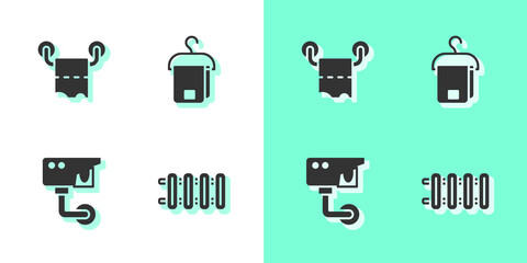 Sticker - Set Heating radiator, Toilet paper roll, Security camera and Towel on hanger icon. Vector