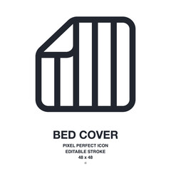 Canvas Print - bed cover, duvet or blanket editable stroke outline icon isolated on white background vector illustr
