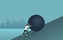 WebBusinessman Pushing Big Boulder Uphill Illustration. Reaching Success And Overcome Obstacle Concept.