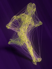Leinwandbilder - Abstract running wire man in modern style on the violet background of a geometrical pattern. 3d rendering illustration