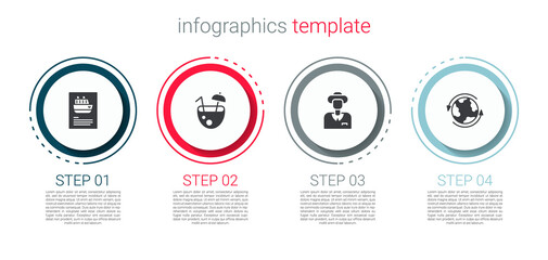 Sticker - Set Cruise ship, Coconut cocktail, Tourist and Worldwide. Business infographic template. Vector