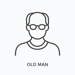 Old man flat line icon. Vector outline illustration of senior person. Black thin linear pictogram for grandfather