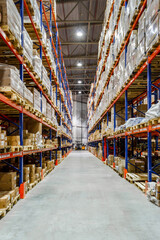 Wall Mural - Interior of a modern warehouse storage of retail shop with pallet truck near shelves