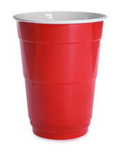 New Red Plastic Cup On White Background
