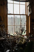 Window With Dried Flowers In Flower Shop