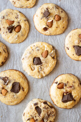 Chocolate chips cookies with almonds