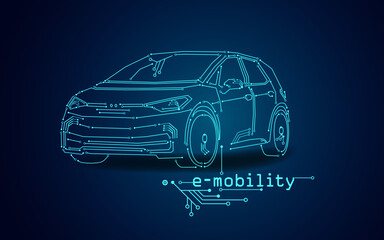 Wall Mural - e-car, e-mobility vehicle from an circuit board