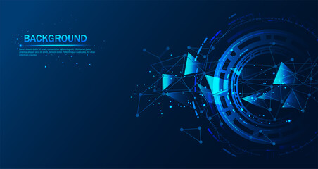 Poster - Abstract futuristic-The technology of molecules with polygonal shapes on a dark blue background. Illustration of Vector design digital technology concept.	
