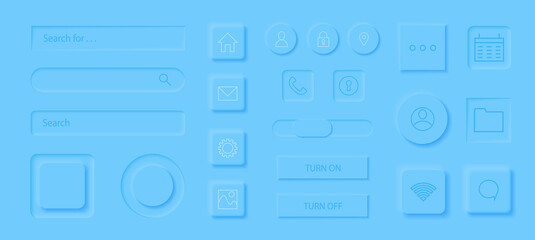 Wall Mural - neumorphism style elements vector set. modern website or mobile app design. volume control buttons a