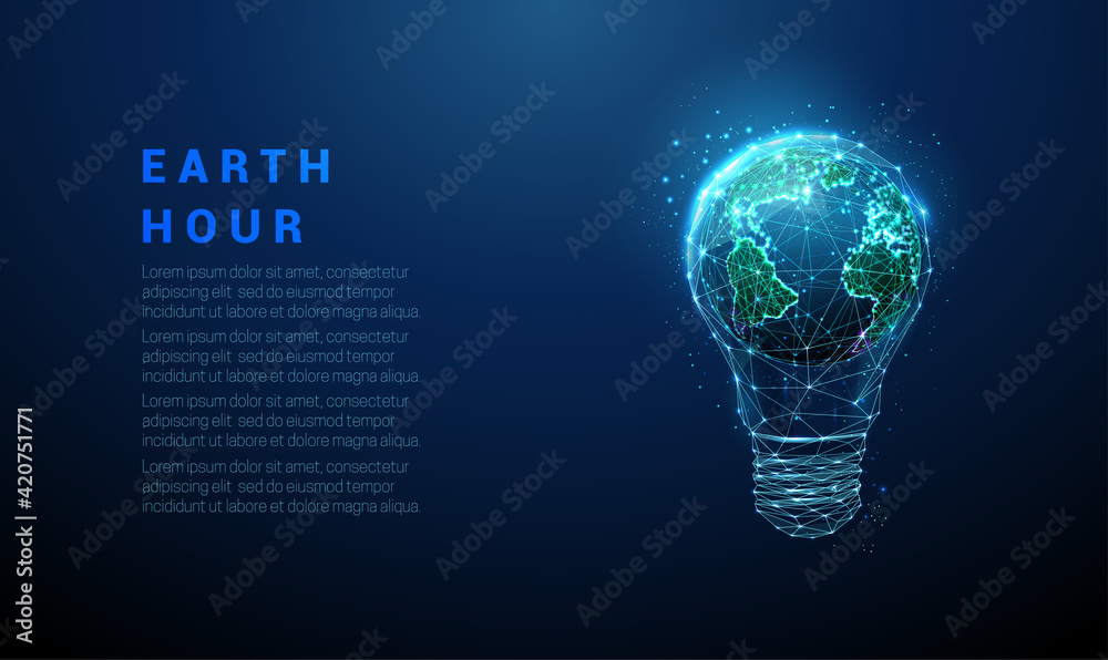 Abstract blue light bulb with planet Earth inside - obrazy, fototapety, plakaty 