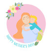 Happy Mother's day! Woman is holding a baby boy on her back. Loving and caring mother with red hair with her son. Greeting card for mother.