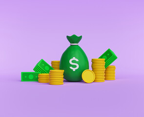 Fototapete - money saving, profit, investment, reward concept. trendy minimal design for advertising. 3d rendering
