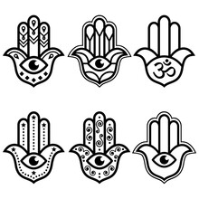 Hamsa Hand With Evil Eye Simple Minimalist Geometric Design Set - Symbol Of Protection, Spirituality
