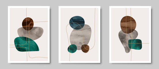 Set of trendy contemporary abstract creative  hand painted compositions for wall decoration, postcard or brochure cover design in vintage style art.  
EPS10 vector.