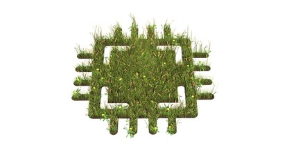 Sticker - 3d rendered grass field of symbol of chip isolated on white background