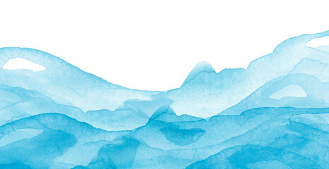 Naklejka na meble Watercolor line of blue paint, splash, smear, blot, abstraction. Used for a variety of design and decoration. Strokes of paint, lines, splash. Horizontal line,background. Blue sea, Hill, fog mountain