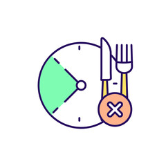 Canvas Print - Skip meal RGB color icon. Intermittent fasting period. Dieting plan. Clock with hour periods. Weight loss with eating control. Time for dinner. Feeding interval. Isolated vector illustration