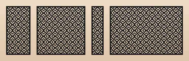 Aufkleber - Decorative panels for laser cutting. Abstract geometric pattern with squares, triangles, diamond grid. Laser cut stencil for wood, metal, plastic, paper, acrylic panel. Aspect ratio 1:2, 1:1, 1:4, 3:2