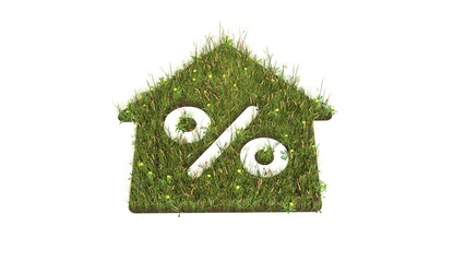 Sticker - 3d rendered grass field of symbol of mortgage isolated on white background