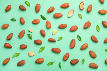 Poster - Whole and halved almond nuts pattern
