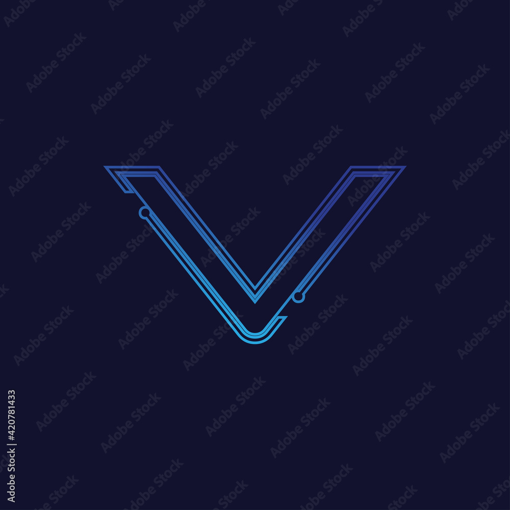 Letter V With Electronic Circuit Tech Logo With Blue Background Wall Mural Dweepak