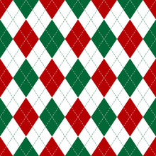Christmas Pattern. Argyle Seamless Design In Red, Green, White. Bright Check Plaid Stitched Graphic For Gift Wrapping Paper, Jumper, Sweater, Socks, Other Modern New Year Winter Fashion Textile Print.