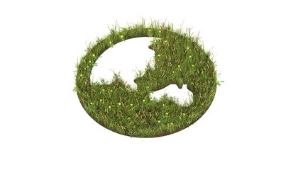 3d rendered grass field of symbol of globe asia isolated on white background