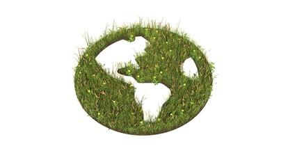 3d rendered grass field of symbol of globe americas isolated on white background