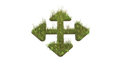 Sticker - 3d rendered grass field of symbol of four direction arrows isolated on white background