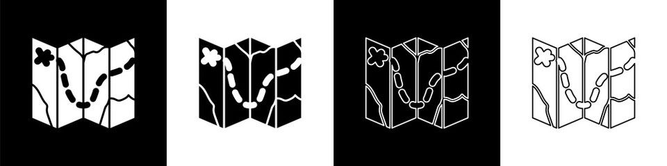 set golf course layout icon isolated on black and white background. vector