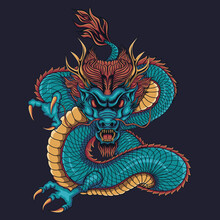 Illustration Of Blue Chinese Dragon