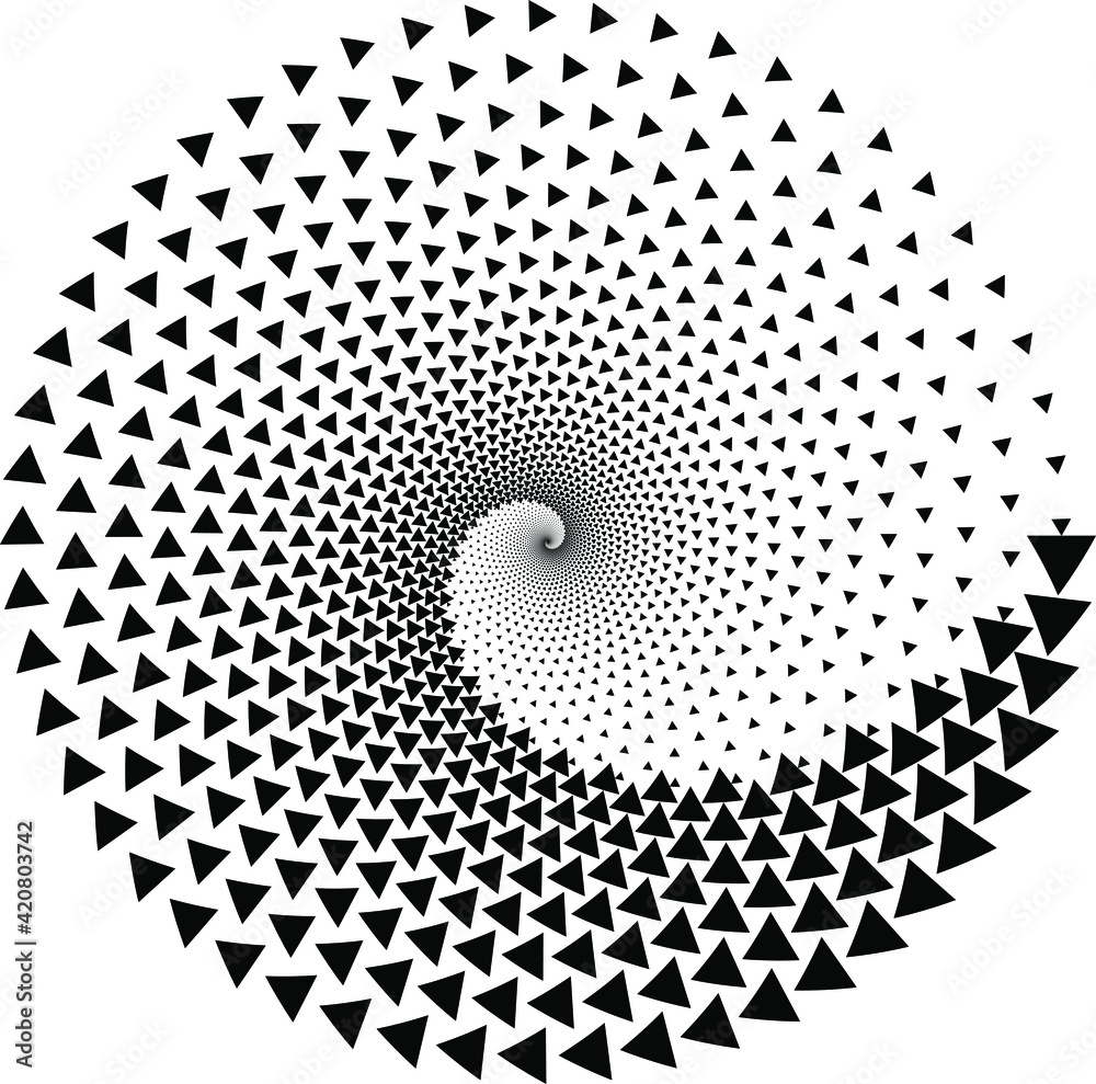 Abstract black tiny triangles in vortex form. Geometric art. Trendy ...