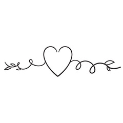 Wall Mural - continuous line drawing heart love shape illustration in doodle style isolated