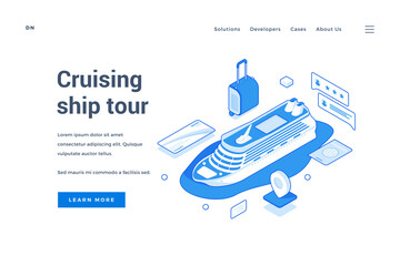 Poster - Isometric website banner advertising cruising tours by ship