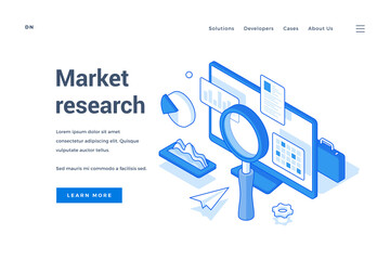Poster - Vector banner of website helping with market research