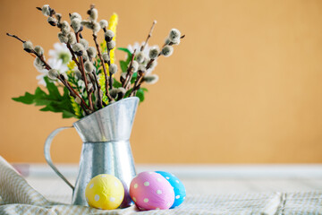 Wall Mural - Congratulatory easter background. Background with copy space. Selective focus. Horizontal.