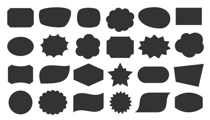 Aufkleber - Geometric shapes black silhouette icon set. Outline cartoon abstract blank template for speech bubble, message balloon, text note badge, price tag, paper memory sticker, think cloud frame, web banner