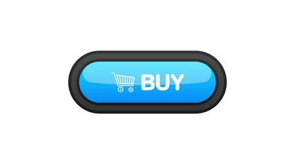 Aufkleber - Buy blue realistic 3D button isolated on white background. Hand clicked. Motion graphic.