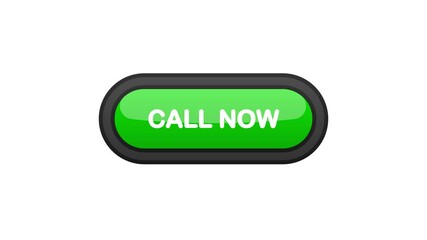 Poster - Call Now green realistic 3D button isolated on white background. Hand clicked. Motion graphic.