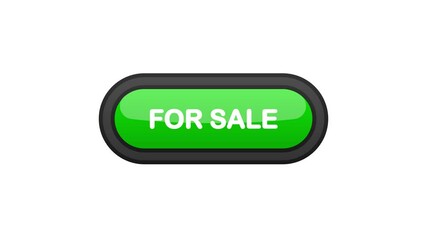 Poster - For Sale green realistic 3D button isolated on white background. Hand clicked. Motion graphic.