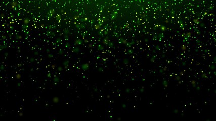 Wall Mural - A looped motion background of falling emerald-green and gold sparkling particles. For St. Patrick's day. For Wallpapers, greetings, screensavers. Bright green and gold color, bokeh effect.