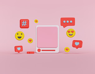 Poster - trendy Social media icons. minimal design for website. 3d rendering