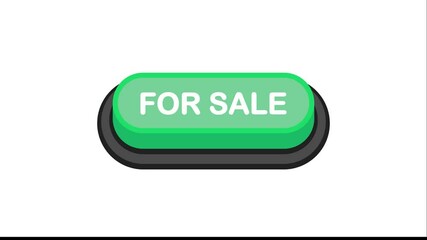 Poster - For Sale green 3D button in flat style isolated on white background. Motion graphic.
