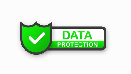 Poster - Data Protection banner. Flat icon. Website information. Network cyber technology. White background. Data secure. Motion graphic.