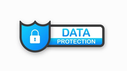 Poster - Data Protection banner. Flat icon. Website information. Network cyber technology. White background. Data secure. Motion graphic.